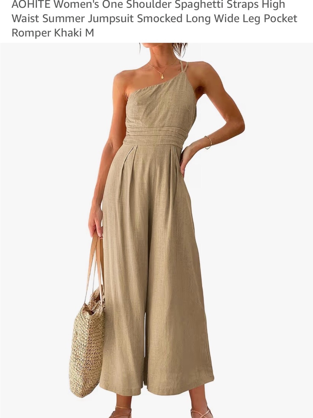 Amazon Khaki One-Shoulder Wide-Leg Jumpsuit